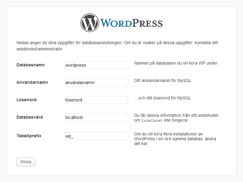 Wordpress databasuppgifter